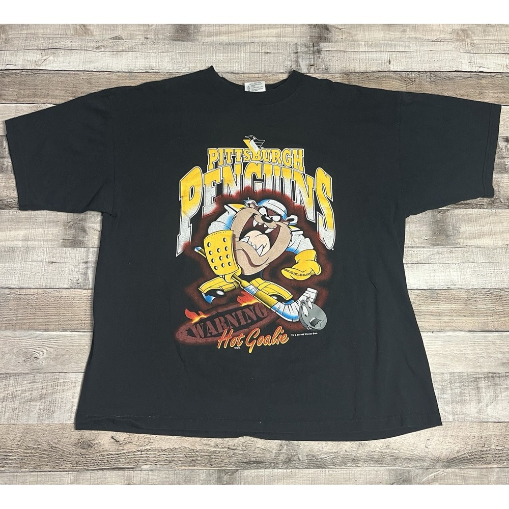 Taz Shirt Size XL Vintage Black 90s Pittsburgh Penguins NHL Hockey